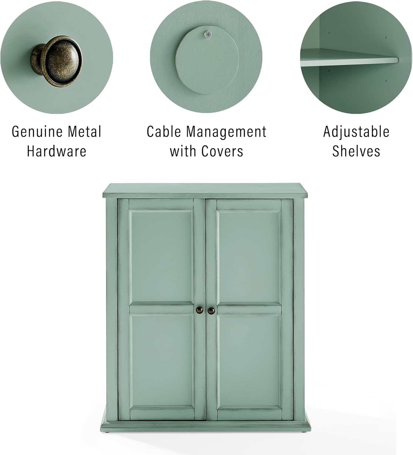 Crosley Furniture Holbrook Traditional Stackable Kitchen Storage Pantry, Accent Cabinet, Bathroom Storage, Distressed Seafoam Blue