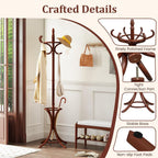 Tangkula Coat Rack with Umbrella Holder, 73 Inch Freestanding Coat Hanger Stand with 12 Hooks, Wooden Entryway Coat Tree for Clothes, Bags, Hats, Scarves, Living Room, Bedroom, Hallway (Reddish Brown)
