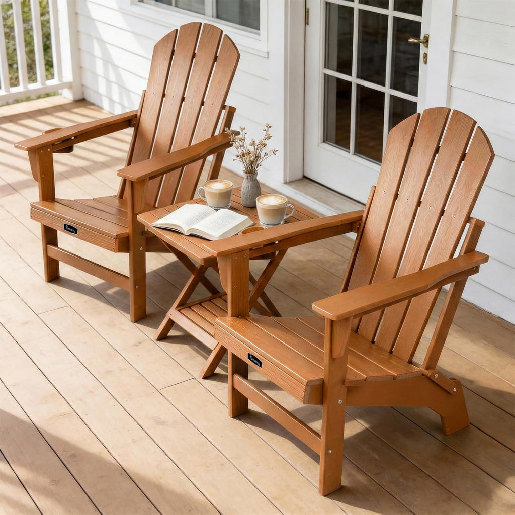 FUNBERRY Folding Adirondack Chairs Set of 2, HDPE Stable Gun-Leg Design Fire Pit Chairs with Cupholder All Weather for Outside