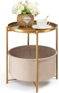 danpinera Gold Side Table with Fabric Storage Basket, Metal Round Side Small Bedside Table Nightstand with Removable Tray for Living Room, Bedroom, Outdoor Table for Patio, Nursery, Bathroom, Gold