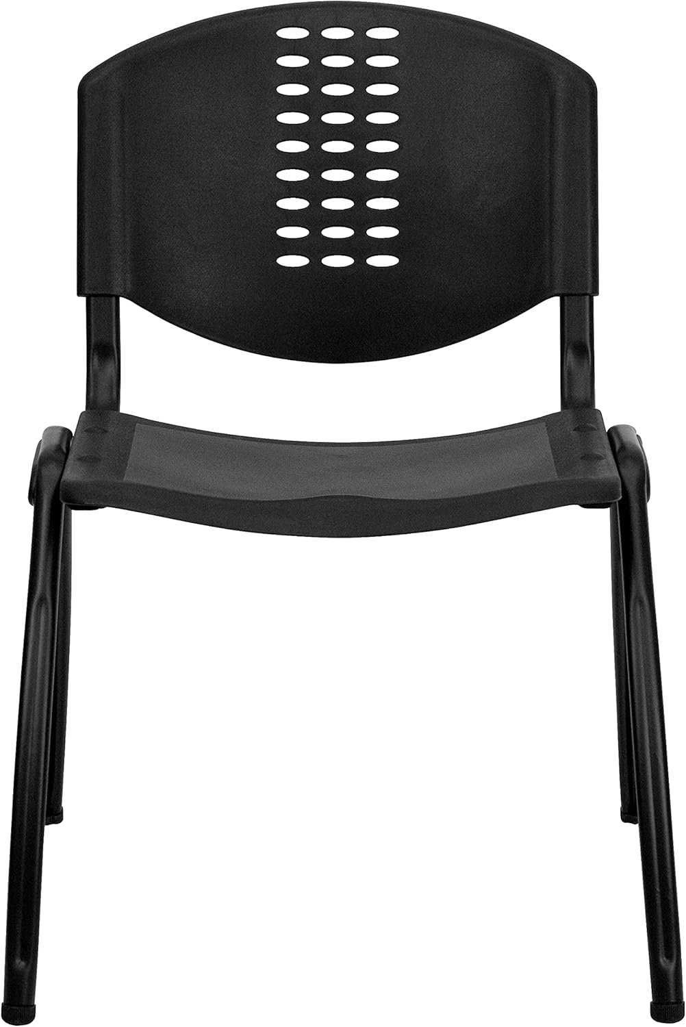 Flash Furniture 5 Pack HERCULES Series 880 lb. Capacity Black Plastic Stack Chair with Oval Cutout Back and Black Frame