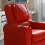 HBCY Creations Kid's Recliner - Red Vinyl Upholstery - Integrated Cupholder - Padded Headrest - Safety Recline Feature