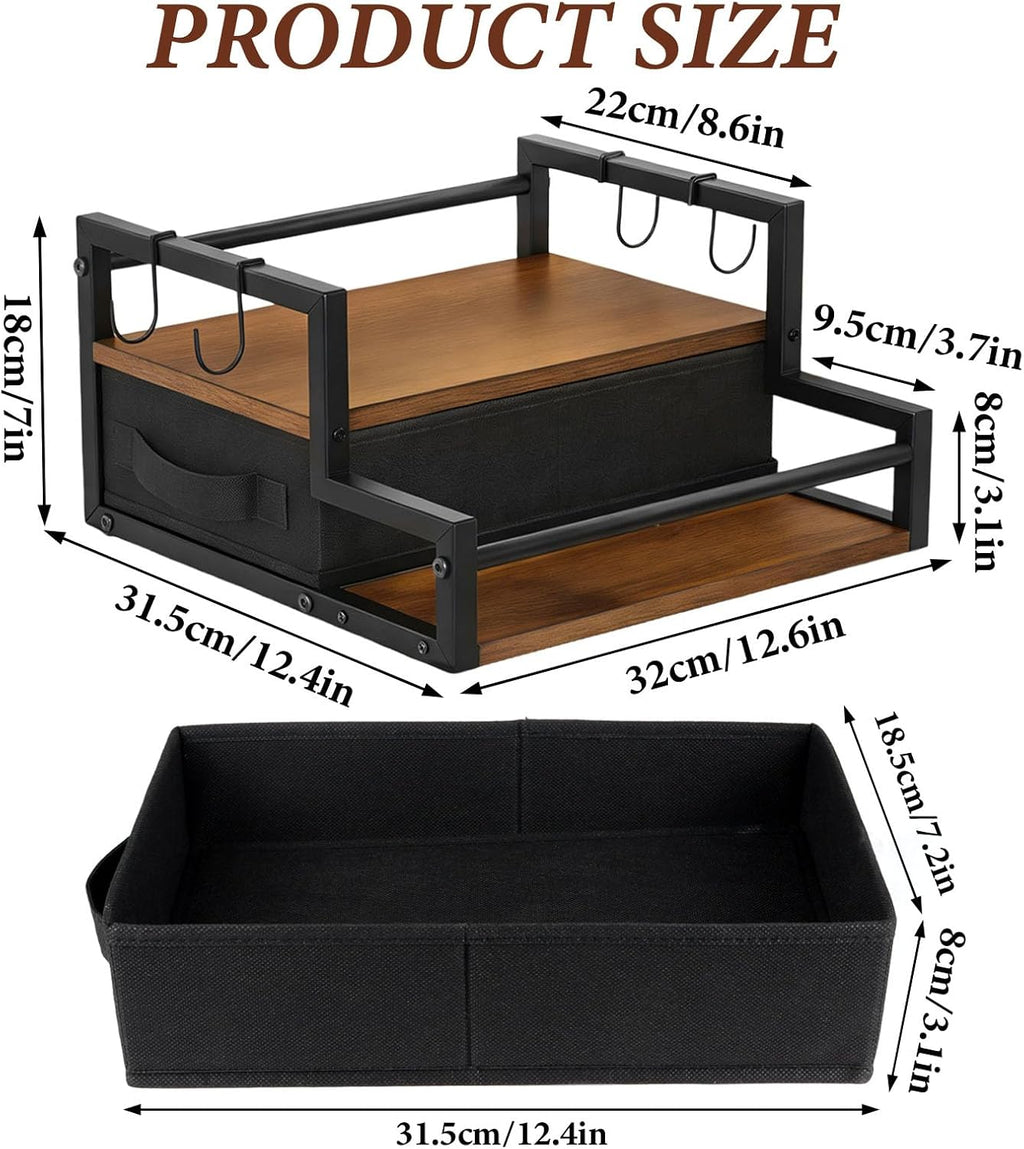 2-Tier Coffee Syrup Organizer Rack, Holds 12 Bottles Syrup Rack with Coffee Capsules Storage Drawer, Kitchen Countertop Organizer for Coffee Bar Station, Home, Wine Rack