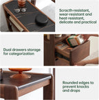Solid Wood End Table with Storage Drawers, Narrow Side Table for Couch | 2 drawers, hidden wheels and slim design make this narrow side table perfect for couches, bedrooms and small spaces.