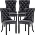 Leather Dining Chairs Set of 4, Upholstered Dining Room Chairs with Nailhead Trim, Sillas de Comedor Modernas 4, Wooden Kitchen Chairs for Dining Room, Living Room, Kitchen, Bedroom, Black