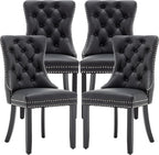 Leather Dining Chairs Set of 4, Upholstered Dining Room Chairs with Nailhead Trim, Sillas de Comedor Modernas 4, Wooden Kitchen Chairs for Dining Room, Living Room, Kitchen, Bedroom, Black