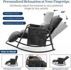Oversized Outdoor Rocking Chair with Corduroy Cushions, 3-Level Adjustable Metal Patio Rocker with Footrest, Comfy Modern Lounge Chair for Porch, Balcony, Indoor (Gray)