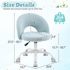 VINGLI Small Vanity Chair with Wheels for Girls.Cute Modern Adjustable Height Armless Office Desk Chair.360°Swivel Comfy Rolling Chair for Study, Make up Room,Small Space,Linen Light Blue