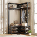 Tangkula Corner Hall Tree, 70 Inch Coat Rack with Bench and Shoe Storage, Entryway Furniture with 7 Hooks, Heavy Duty Metal Frame, Space Saving Clothes Rack Shoes Shelf Organizer (Rustic Brown)