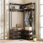 Tangkula Corner Hall Tree, 70 Inch Coat Rack with Bench and Shoe Storage, Entryway Furniture with 7 Hooks, Heavy Duty Metal Frame, Space Saving Clothes Rack Shoes Shelf Organizer (Rustic Brown)