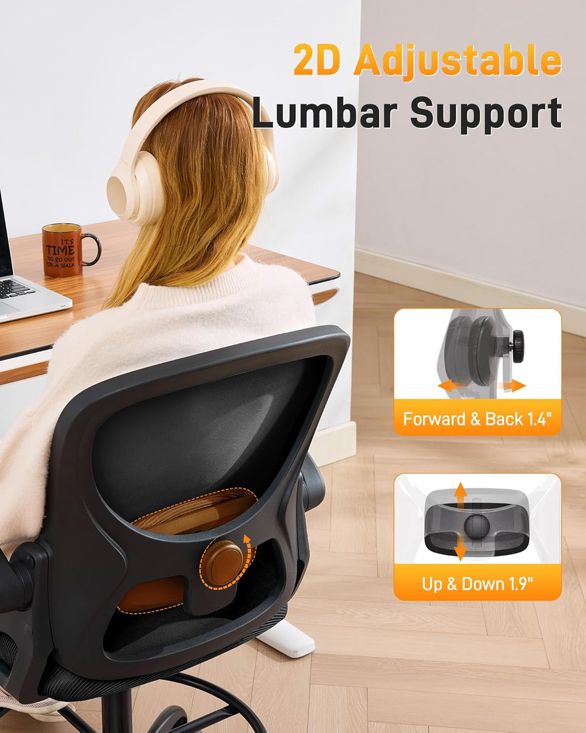 LukkDys Drafting Chair with 4D Multi-Adjustable Backrest, Tall Office Chair 19.7"-27.6" Seat Height, Ergonomic Standing Desk Chair with Flip-up Arms, Foot Ring, Black
