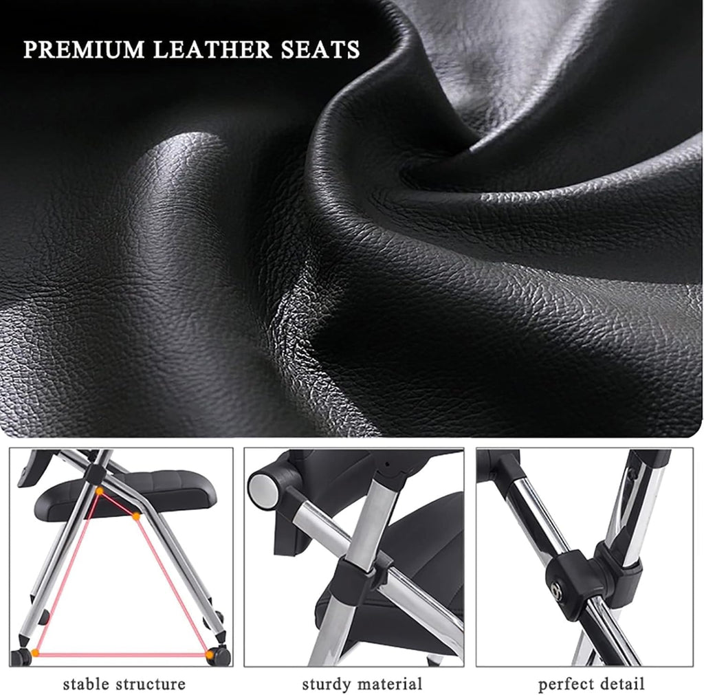 Ergonomic Black Folding Office Chair with Leather Padded Seat Arms and Wheels for Comfort and Convenience