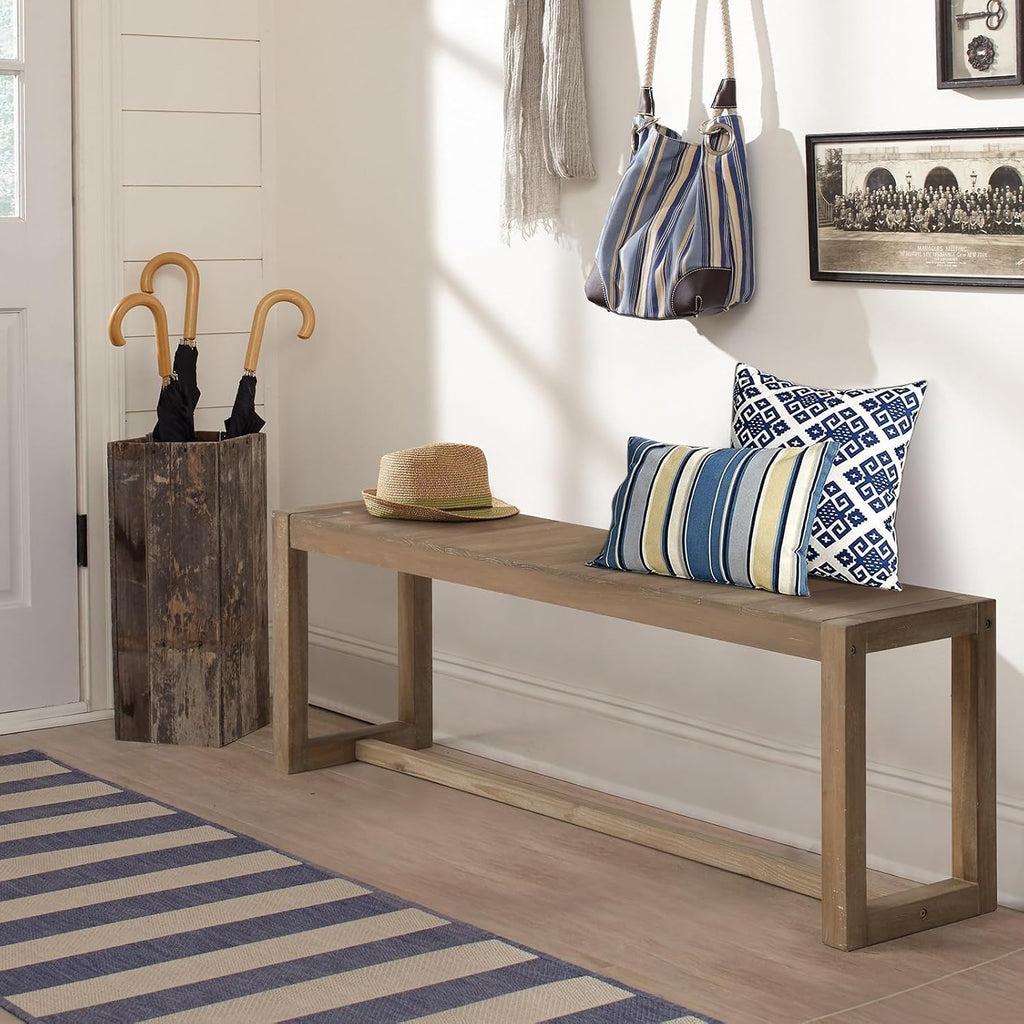 Wnutrees Farmhouse Solid Wood Bench, 43" Line Pattern Splicing Entryway Bench, Narrow Bench Seat for Living Room, Dining Room, Bathroom, Indoors, Natural