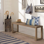 Wnutrees Farmhouse Solid Wood Bench, 43" Line Pattern Splicing Entryway Bench, Narrow Bench Seat for Living Room, Dining Room, Bathroom, Indoors, Natural