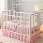 Gingham Crib Skirt Dust Ruffle 52 x 28 Inch 100% Washed Cotton Ruffle Plaid Baby Crib Bed Skirt Soft Farmhouse for Boys & Girls Nursery Bedding Decor, Fits Standard Cribs(Pink)