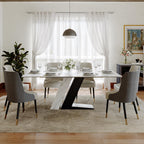 POVISON 71" Luxury Modern Dining Table for 6, Sintered Stone Dining Table Top with Z-Shaped Stainless Steel Pedestal, Rectangle Dining Room Table (Table Only)