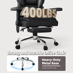 6 Points Massage Office Chair with Foot Rest - 400LBS Executive Office Chair with Adjustable Headrest, Armrest and Lumbar Pillow, Comfortable Leather Desk Chair for Home Office, Black