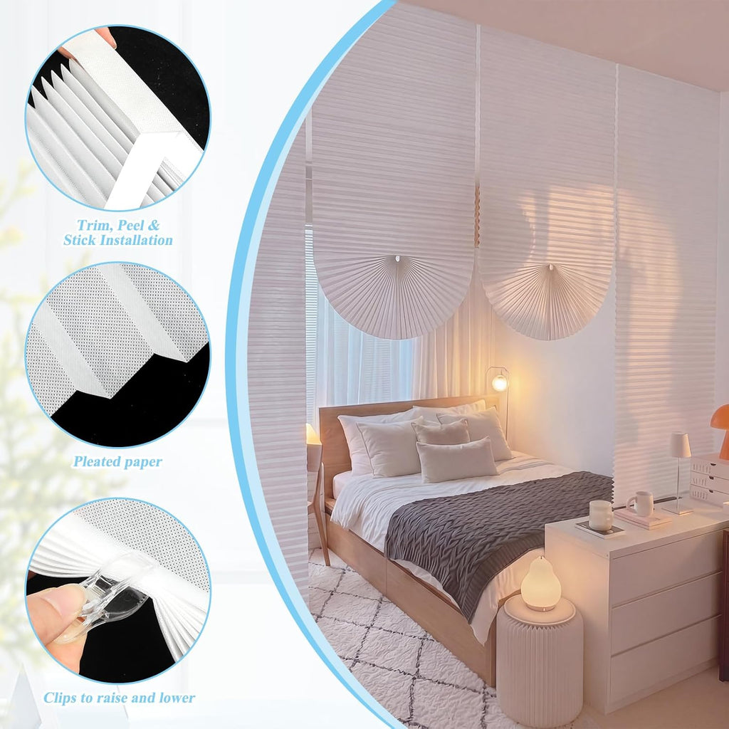 Threehoney 4 Pcs Non Woven Room Divider 30 x 118 Inch No Drilling Pleated Blinds for Room Separation Adjustable Temporary Light Filtering Privacy Screen Wall Divider for Home Bedroom Office