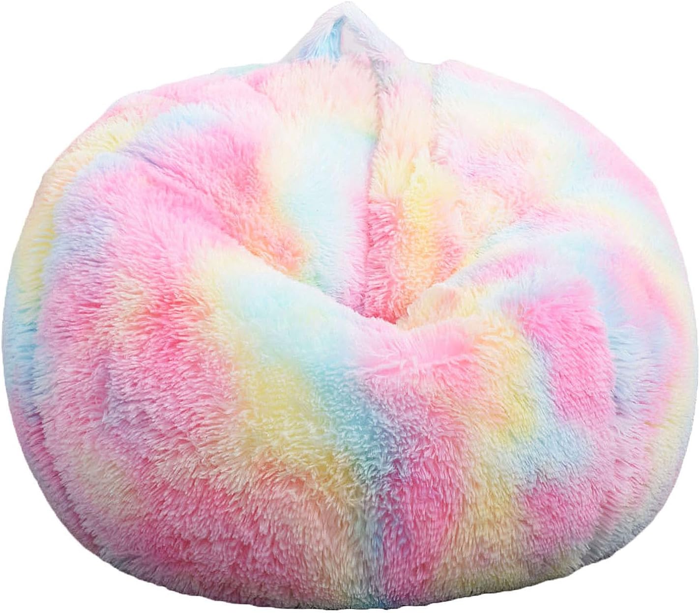 Fluffy Stuffed Animal Storage Bean Bag Chair Cover (No Filler), Faux Fur Comfy Bean Bag Cover for Organizing Plush Toys or Textile, for Adults Teens Kids Girls, Rainbow