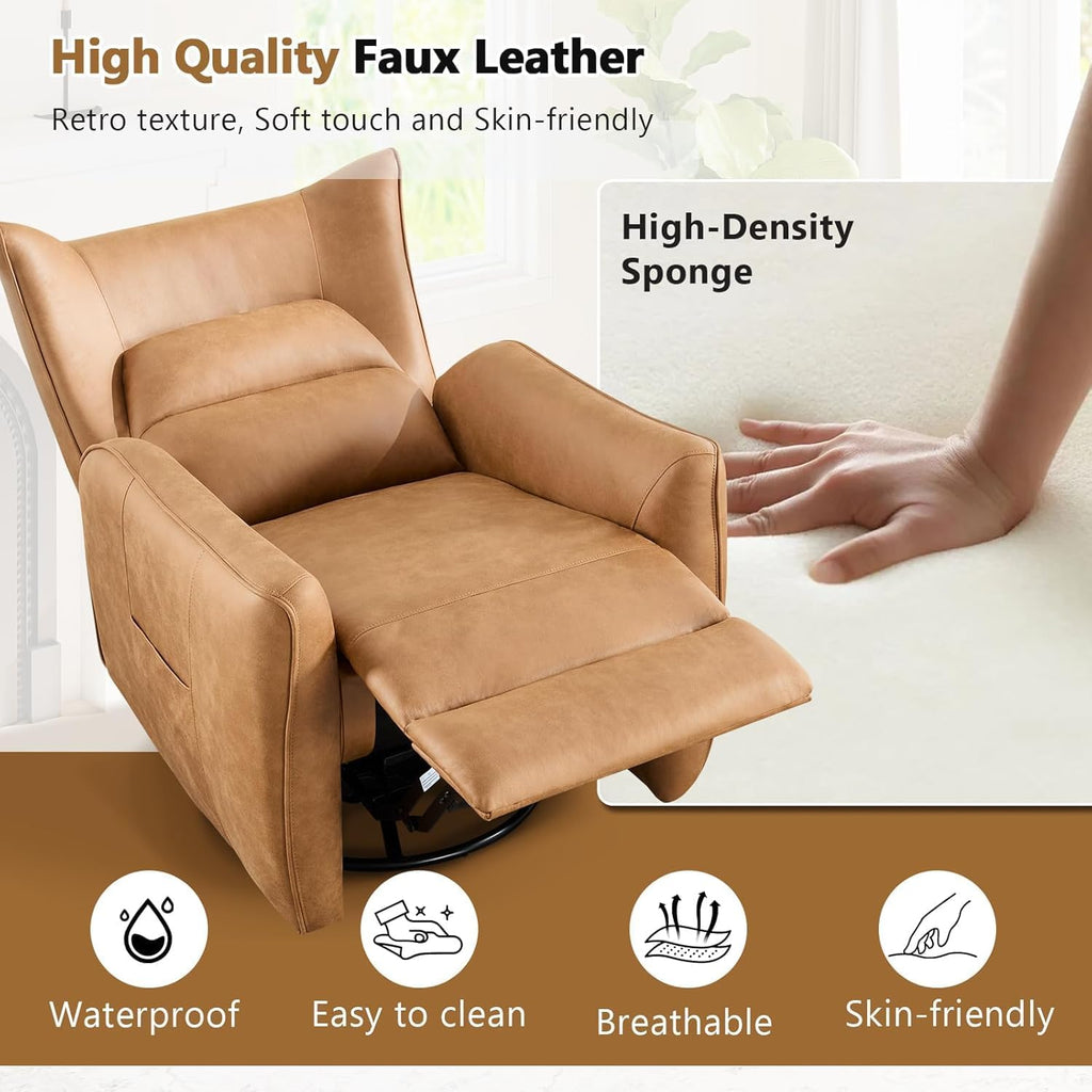 HAOMARKETS Electric Swivel Rocker Recliner Chair Set of 2, Power Faux Leather Glider Rocking Recliners for Adults, 270° Swivel Nursery Reclining Sofa with Overstuffed Backrest，Brown