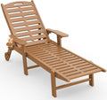 Lounge Chair Outdoor with Wheels & Cup Holder, 5-Position Adjustable Heavy Duty Patio Lounge Chair, HDPE Outdoor Chaise Lounge, 350 lbs Capacity, All Weather for Poolside, Deck, Backyard (Teak)