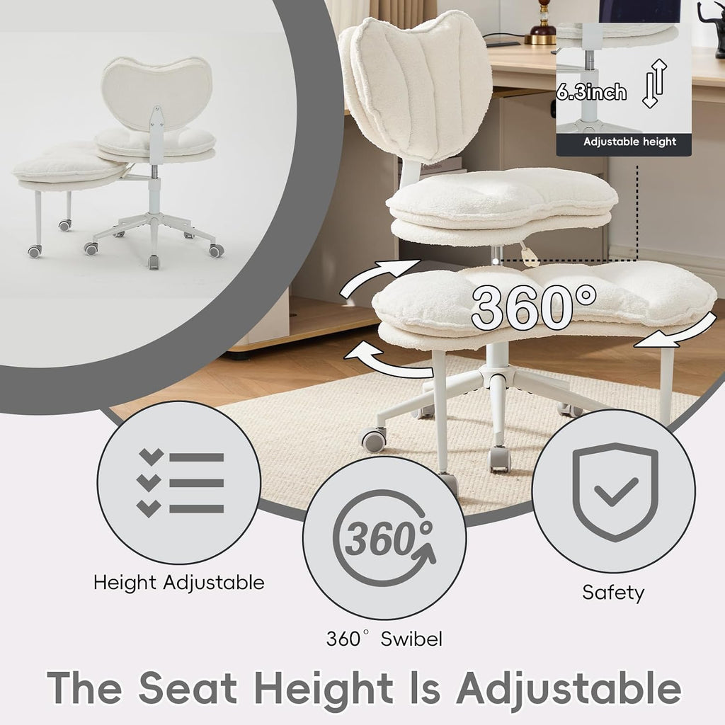 Meditation Chair with Wheels, Ergonomic Criss Cross Chair, Adjustable ADHD Floor Sitting Chair, Swivel Cross Legged Office Chair with High Back, Kneeling Posture Chair, Comfortable Fabric（Beige）