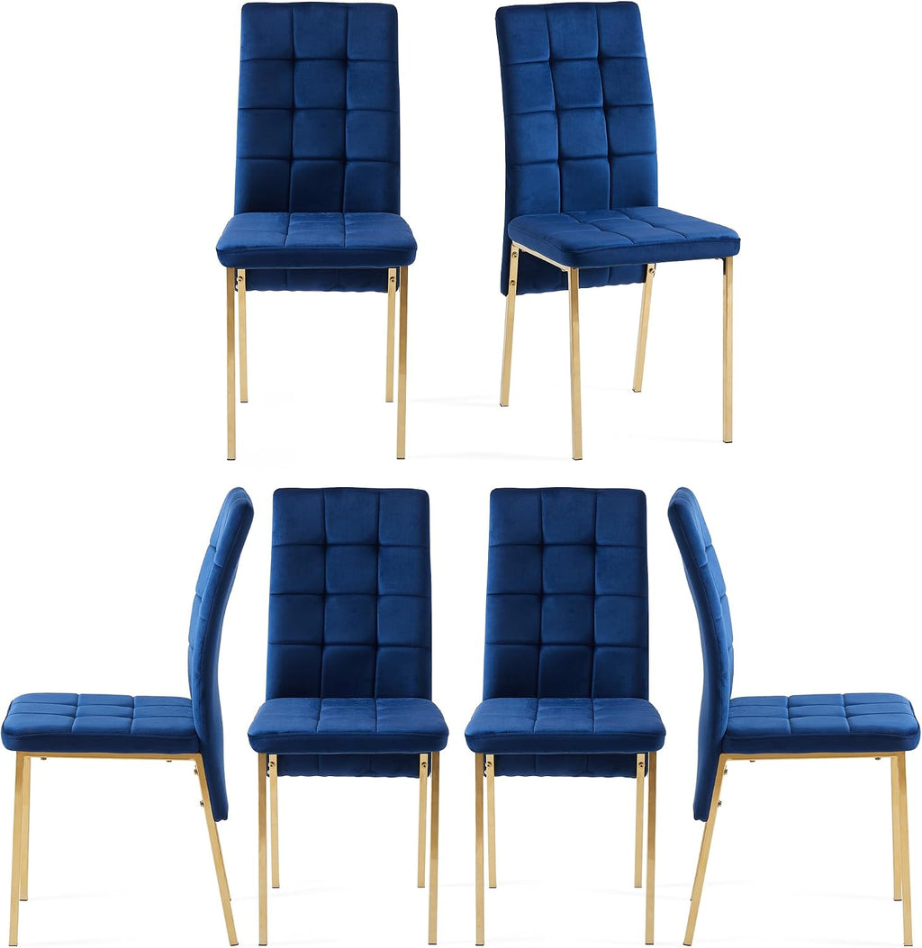 Homedot Modern Dining Room Chairs Upholstered Set of 6, Navy Blue Kitchen Chairs Mid Century High Back Dinner Side Chairs Space Saving with Padded Seat/Metal Legs for Dining/Reading