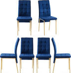 Homedot Modern Dining Room Chairs Upholstered Set of 6, Navy Blue Kitchen Chairs Mid Century High Back Dinner Side Chairs Space Saving with Padded Seat/Metal Legs for Dining/Reading