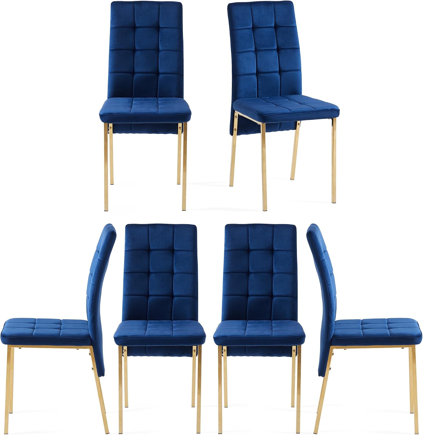 Homedot Modern Dining Room Chairs Upholstered Set of 6, Navy Blue Kitchen Chairs Mid Century High Back Dinner Side Chairs Space Saving with Padded Seat/Metal Legs for Dining/Reading