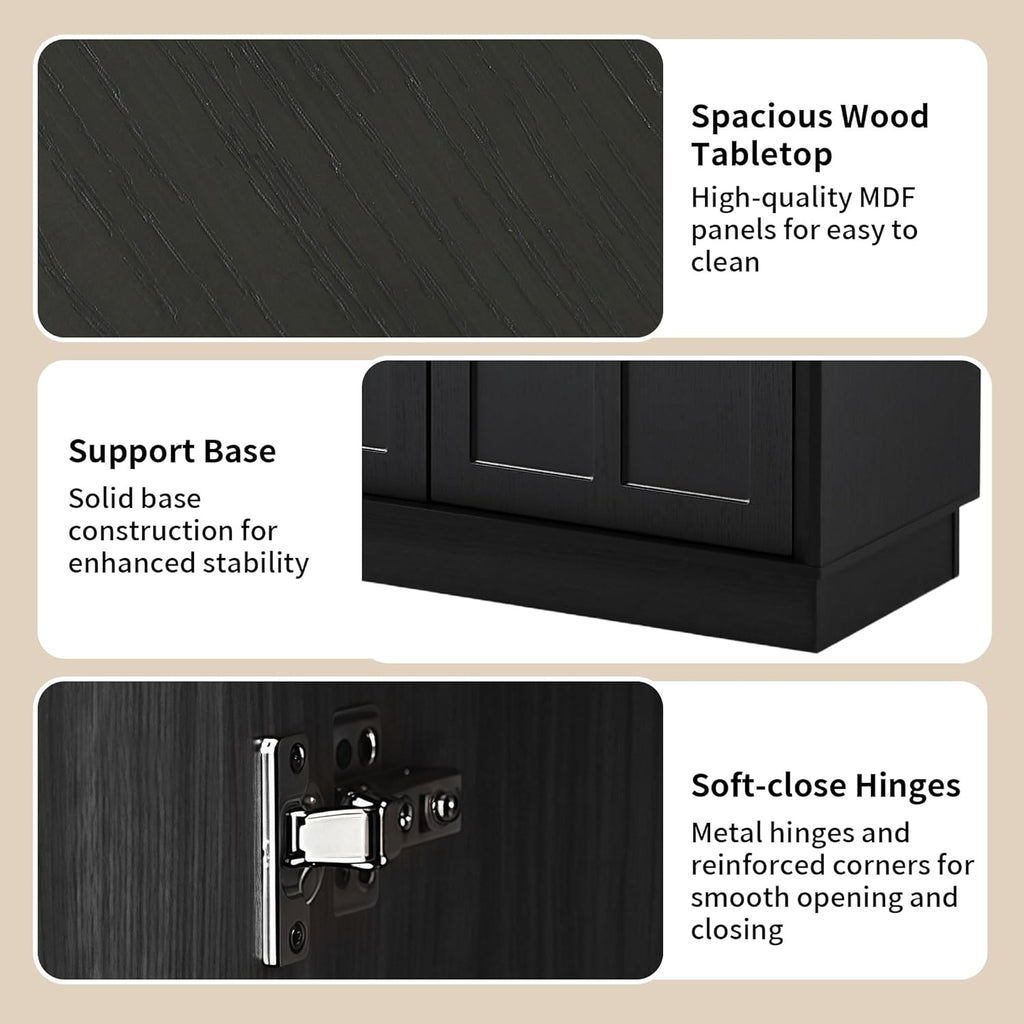 66.5" Sideboard Buffet Cabinet with Storage, Modern Credenza with Arched Doors, Large Wood Accent Cabinet for Living Room Entryway (Black)