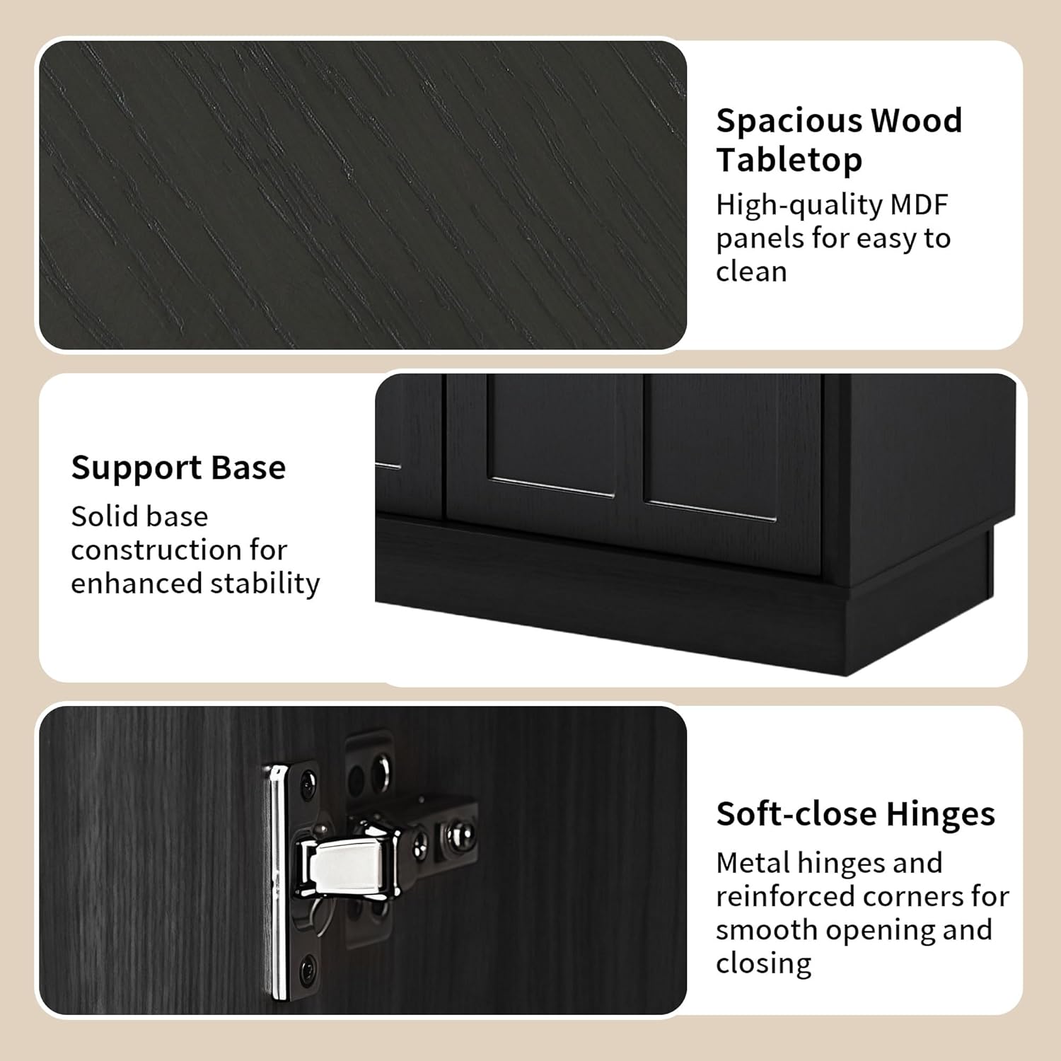 66.5" Sideboard Buffet Cabinet with Storage, Modern Credenza with Arched Doors, Large Wood Accent Cabinet for Living Room Entryway (Black)