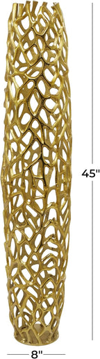 Deco 79 Aluminum Metal Coral Decorative Vase Centerpiece Vase, Vase for Home Decoration 10" x 10" x 45", Gold