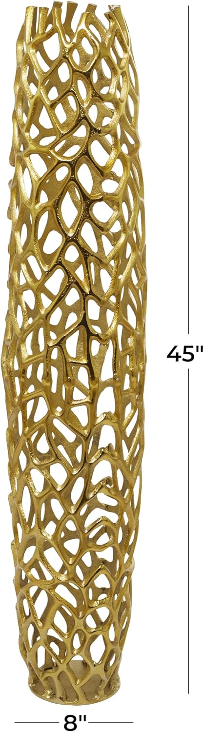 Deco 79 Aluminum Metal Coral Decorative Vase Centerpiece Vase, Vase for Home Decoration 10" x 10" x 45", Gold