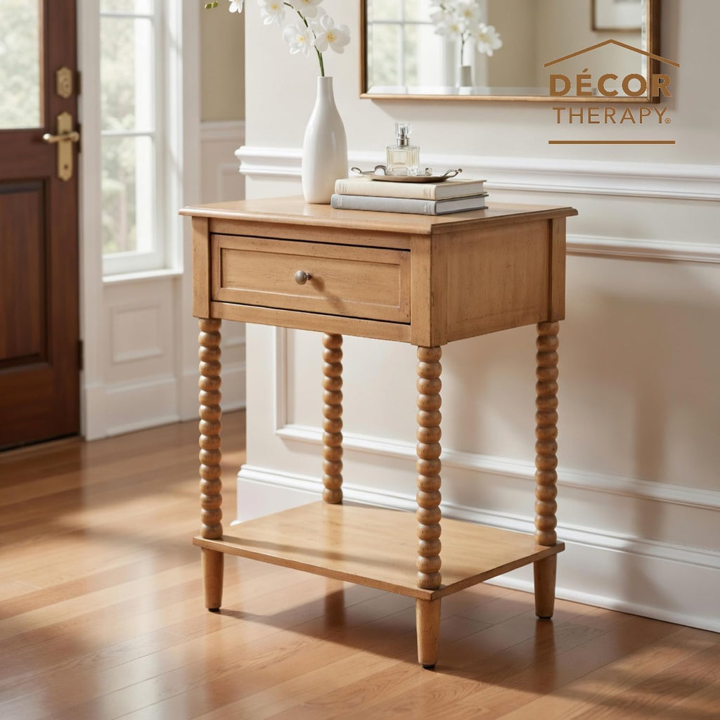 Decor Therapy Preston Traditional Single Drawer Side Table, Classic Bedside End Table with Lower Shelf, Seadrift