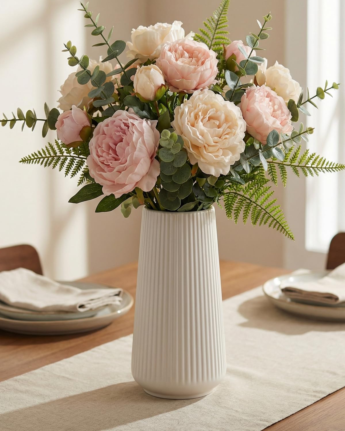 White Ceramic Vase, 8 Inch Flower Vases for Pampas Grass and Dried Flowers, Modern Vase for Living Room Table, Kitchen Shelf, Wedding Centerpiece Decor