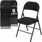 8 Pack Folding Chairs, Fabric Dining Chair Set with Padded Cushion and Back, Indoor Outdoor Seat for Home Office, Parties, Events, Wedding, Extra Guest Seating, Obsidian Black