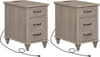 WAMPAT 2 Pack End Tables with Charging Station, Farmhouse Side Table with Drawer & Storage Cabinet, Gray Nightstands with Power Outlets & USB Ports for Living Room, Bedroom