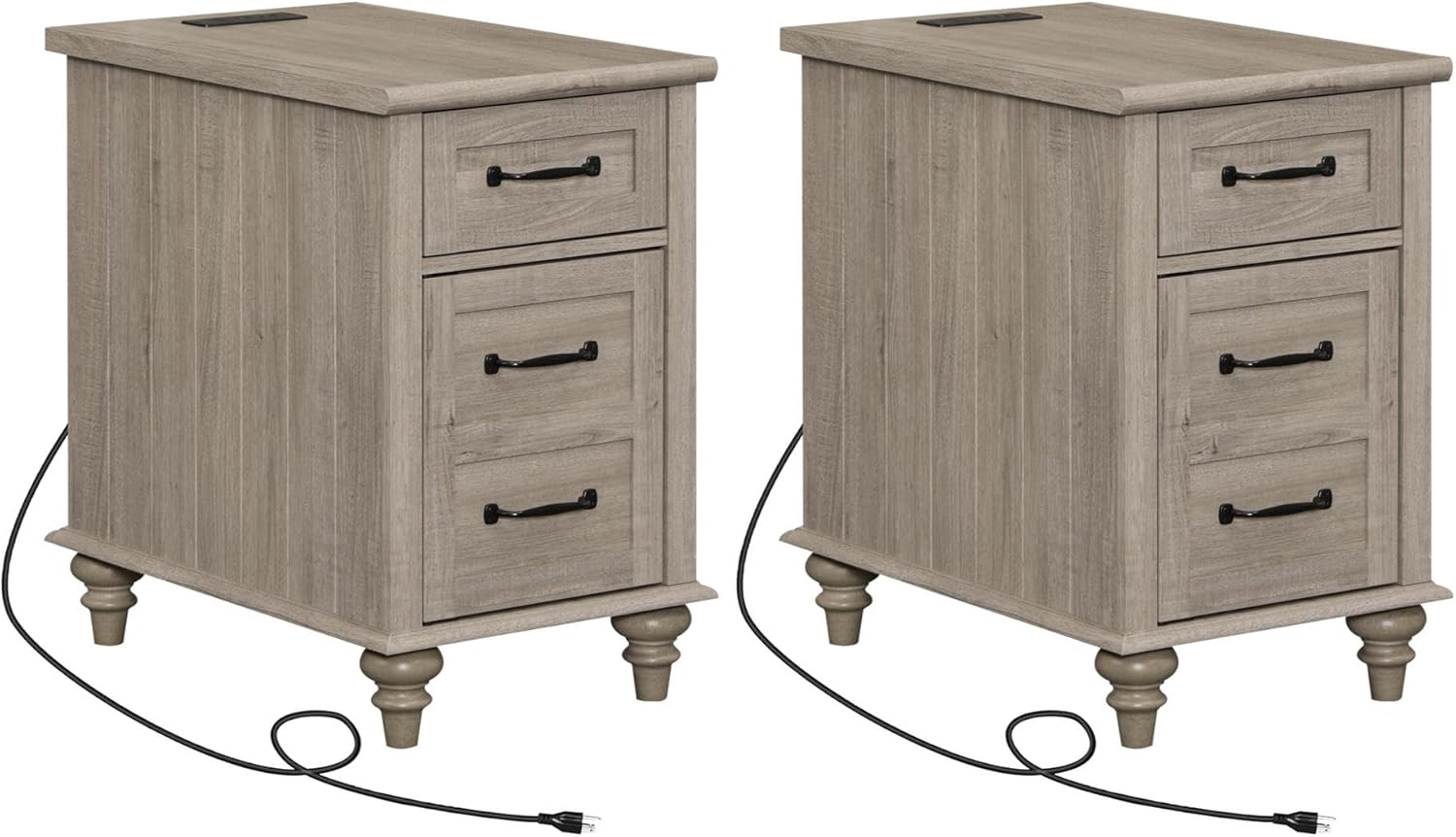 WAMPAT 2 Pack End Tables with Charging Station, Farmhouse Side Table with Drawer & Storage Cabinet, Gray Nightstands with Power Outlets & USB Ports for Living Room, Bedroom