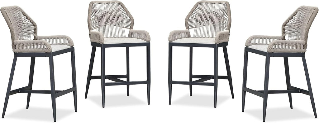 PURPLE LEAF 4 Pieces Counter Height Bar Stools Patio Boho Rattan Barstools Aluminum Woven Bar Chairs with Cushions for Outdoor Kitchen Island Garden