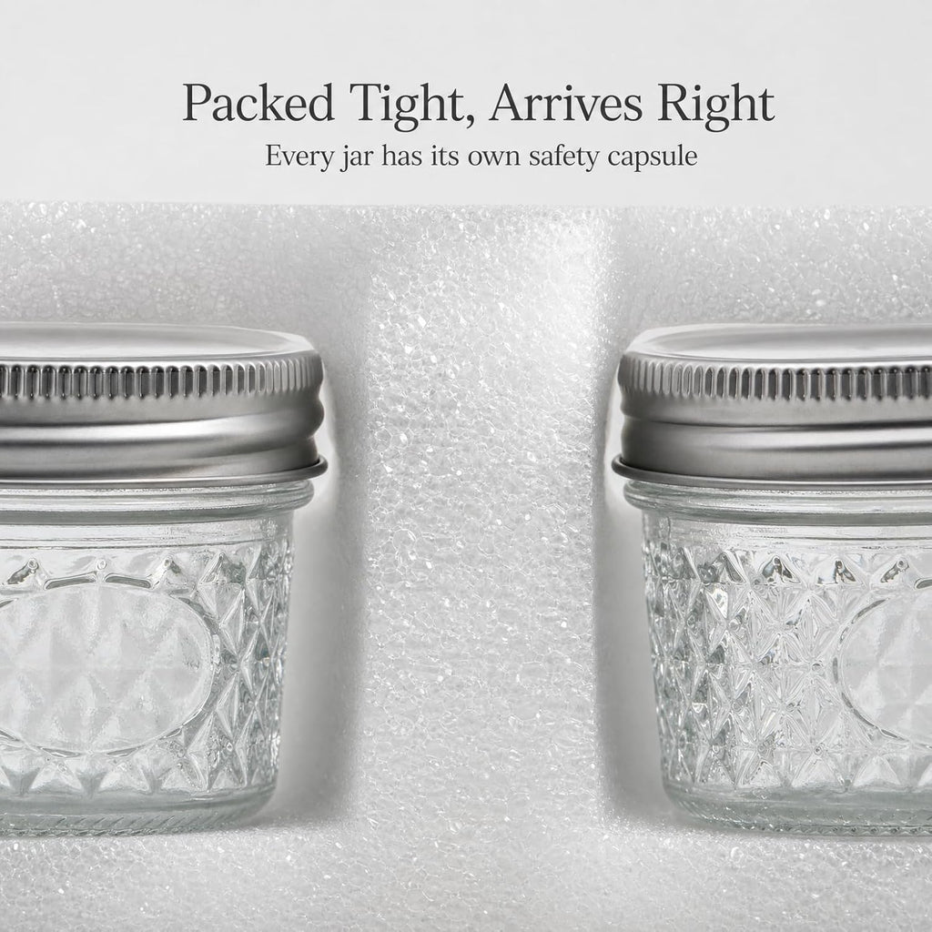 4 oz Glass Jars with Lids, 6 Pack Small Mason Jars with Gift Bags & Tags, Rustproof Airtight Mini Glass Jars, Straight Sided Jelly Jars for Baby Food, Spice, Jam, Candle Making & Favors