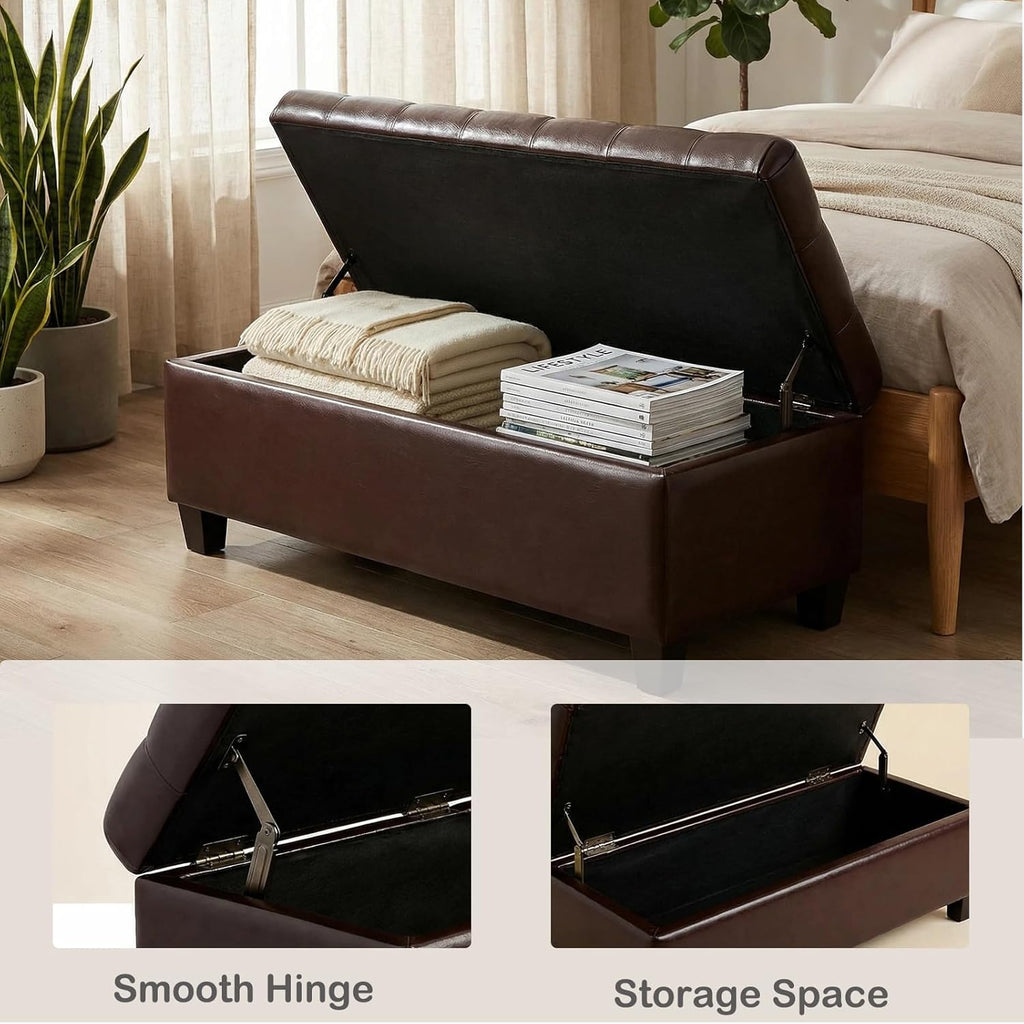 Chifee & Vingol 50" PU Ottoman with Storage Oversized End of Bed Storage Bench Upholstered Benches for Entryway, Living Room, Bedroom-Dark Brown
