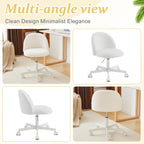 VINGLI Modern Vanity Chair with Back, Velvet Desk Chair for Girls, Small Office Chair with Silent Wheels， Stylish and Comfortable, White