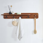 Alaterre Furniture Calais 36 Inch Wall Mount Coat Rack with Shelf with 4 Coat Hooks and Peg – Acacia Wood Wall Hangers (Chestnut)