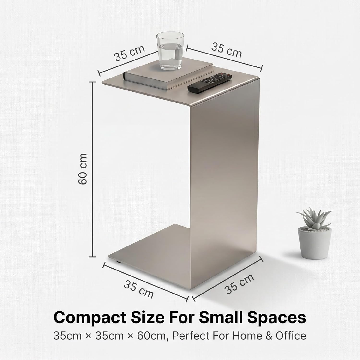 Modern Side Table Silver Coffee Table, Metal C-Shaped End Table with Smooth Surface, Multi-Color Available for Living Room, Bedroom, Balcony and Entryway (Silvery,13.8×13.8×25.6in/35×35×65cm)