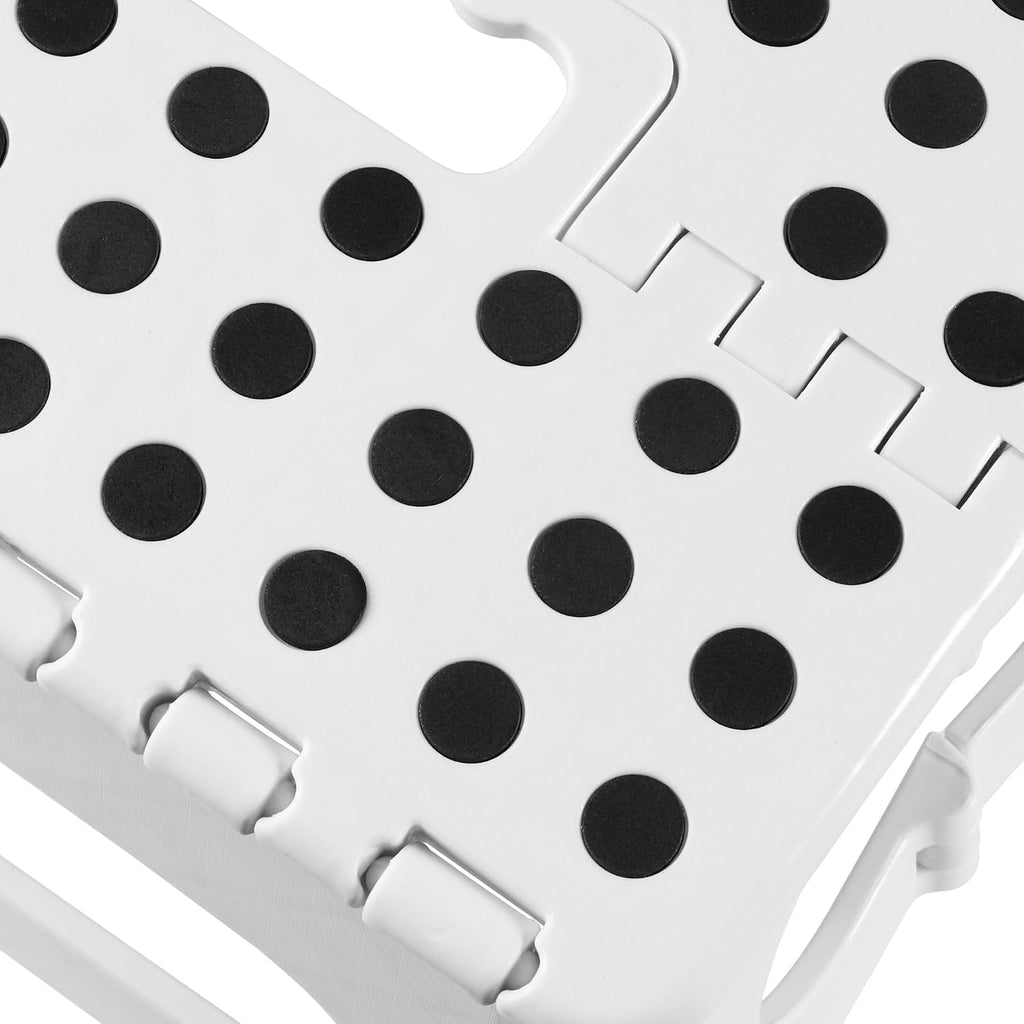 Casafield 11" Folding Step Stool with Handle, White - Portable Collapsible Small Plastic Foot Stool for Kids and Adults - Use in the Kitchen, Bathroom and Bedroom