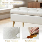 SNOWDROP 40" Upholstered Storage Bench – Ivory White End of Bed Bench with Gold Metal Legs, Button-Tufted Modern Faux Leather Ottoman Bench for Bedroom, Entryway & Living Room