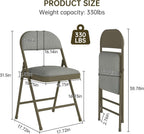 4 Pack Padded Cushion and Back Folding Chairs, Fabric Dining Chair Set with Steel Frame Metal for Home and Office, for Indoor and Outdoor Events, (Fabric Oatmeal Strip)