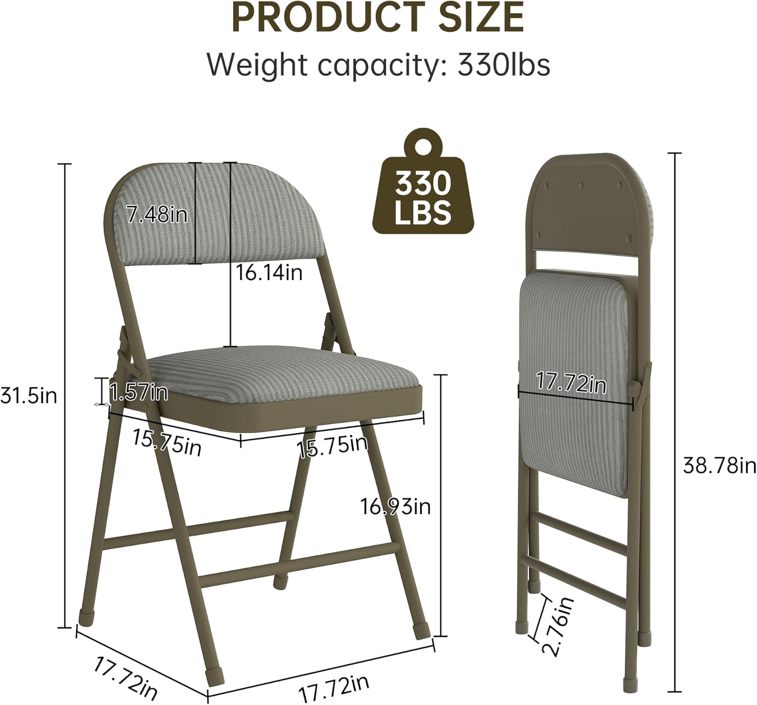 4 Pack Padded Cushion and Back Folding Chairs, Fabric Dining Chair Set with Steel Frame Metal for Home and Office, for Indoor and Outdoor Events, (Fabric Oatmeal Strip)