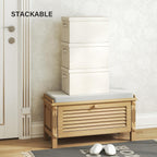 Fabric Storage Bins with Lids 14.6*10.6*10.2 in, 2-Pack Storage Baskets for Closet, Large Linen Organizers and Storage Bins for Bedroom, Collapsible Baskets and Bins with Handles, Off White
