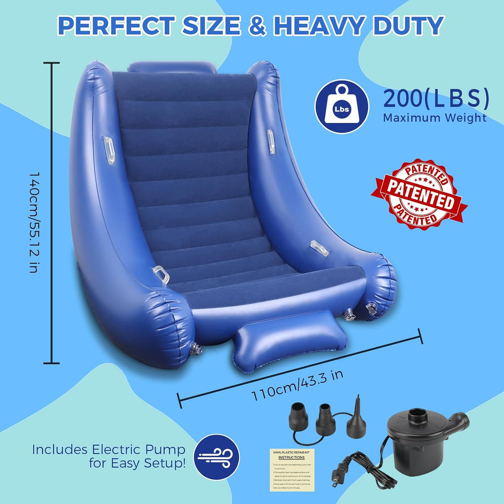 EKEPE Sensory Rocking Chair for Kids, Inflatable Sensory Rocker with Electric Air Pump for Autistic ADHD Children, Air Cloud Autism Chair - Soft, Comfy & Heavy Duty - Blue